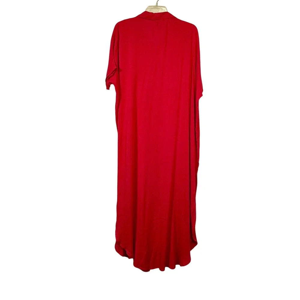 Raviya Shirt Dress Maxi Caftan Oversized Loose Fit, Raspberry Button‎ Front
